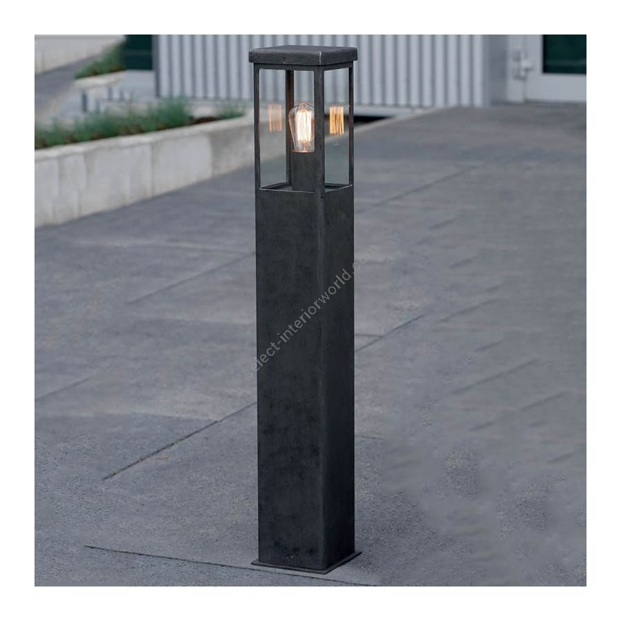 Outdoor post lamp by Robers, sustainable and water-resistant, iron nature finish with clear glass
