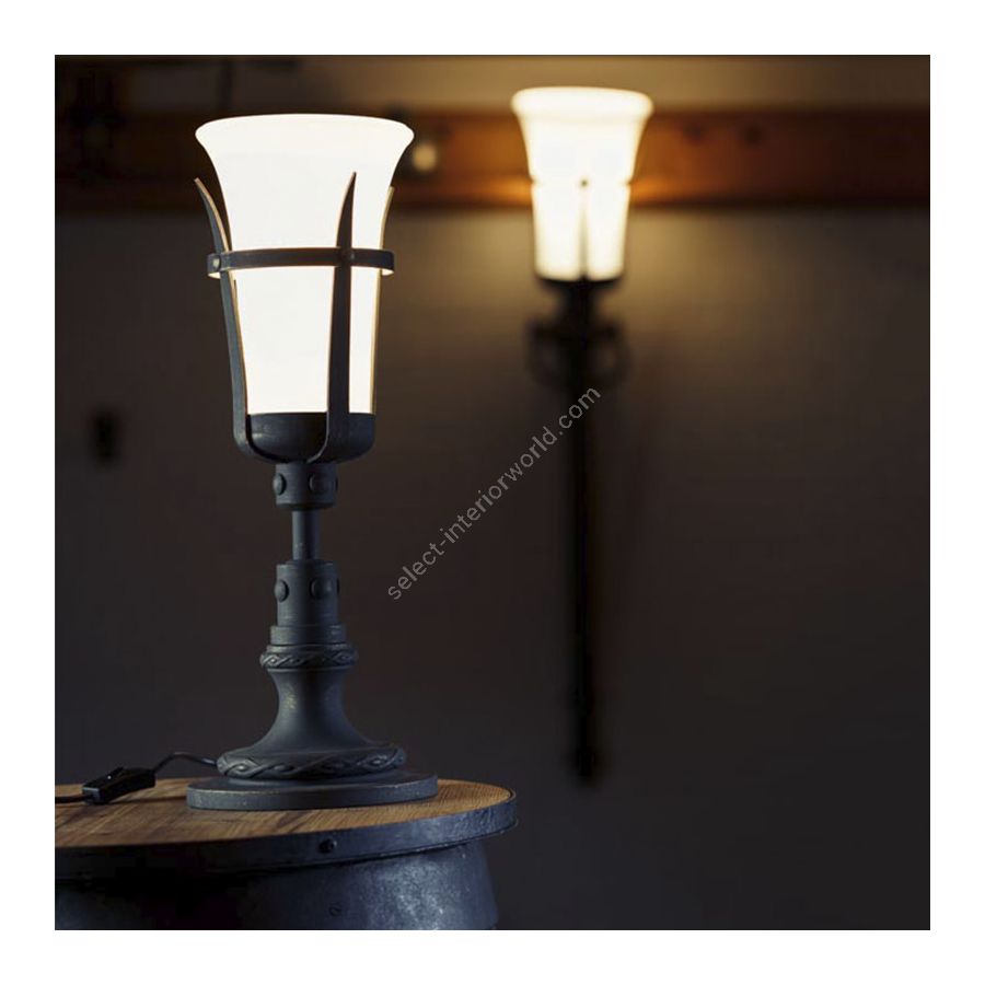 Table lamp / Old bronze finish / Opal frosted glass