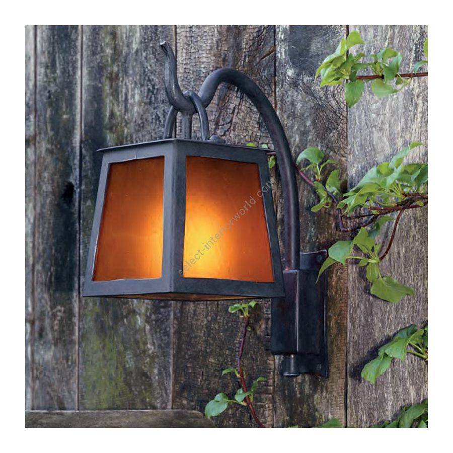 Outdoor wall lamp / Iron narute finish / Amber glass inside frosted