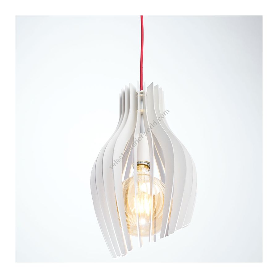 Suspension lamp / Pure white finish / Scarlet red rayon cable