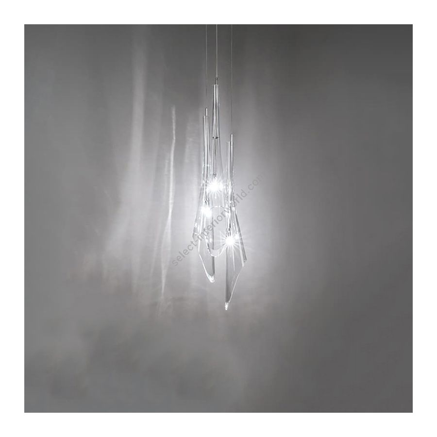 Suspension lamp / Clear crystal diffuser / 3 lights (cm.: 190 x 25 x 25 / inch.: 74.80" x 9.84" x 9.84")