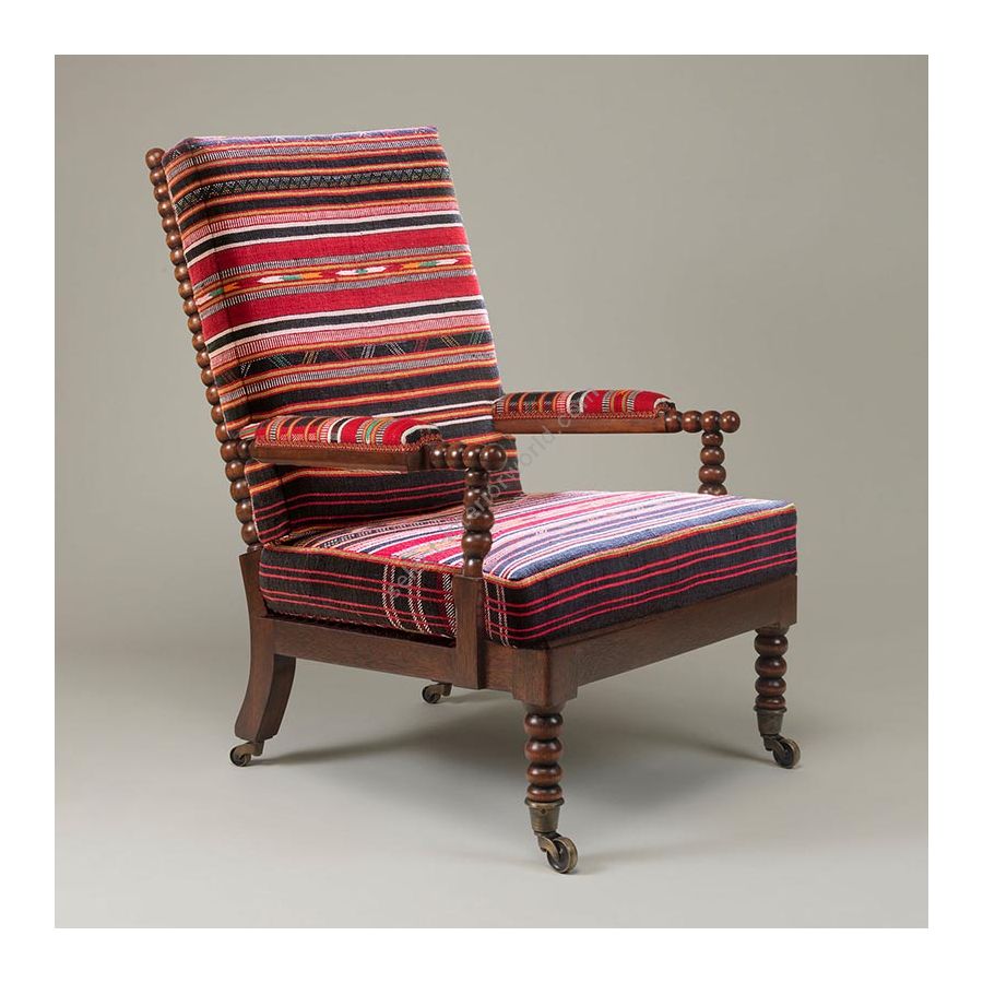 Armchair / Dark brown (meranti) finish / Striped woven wool upholstery