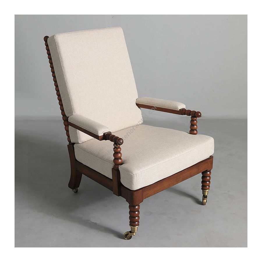Armchair / Dark brown (meranti) finish / Oatmeal linen / Cotton fabric upholstery