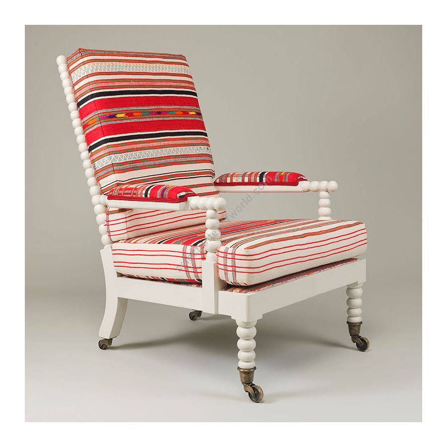 Armchair / Chalk white (beech) finish / Striped woven wool upholstery