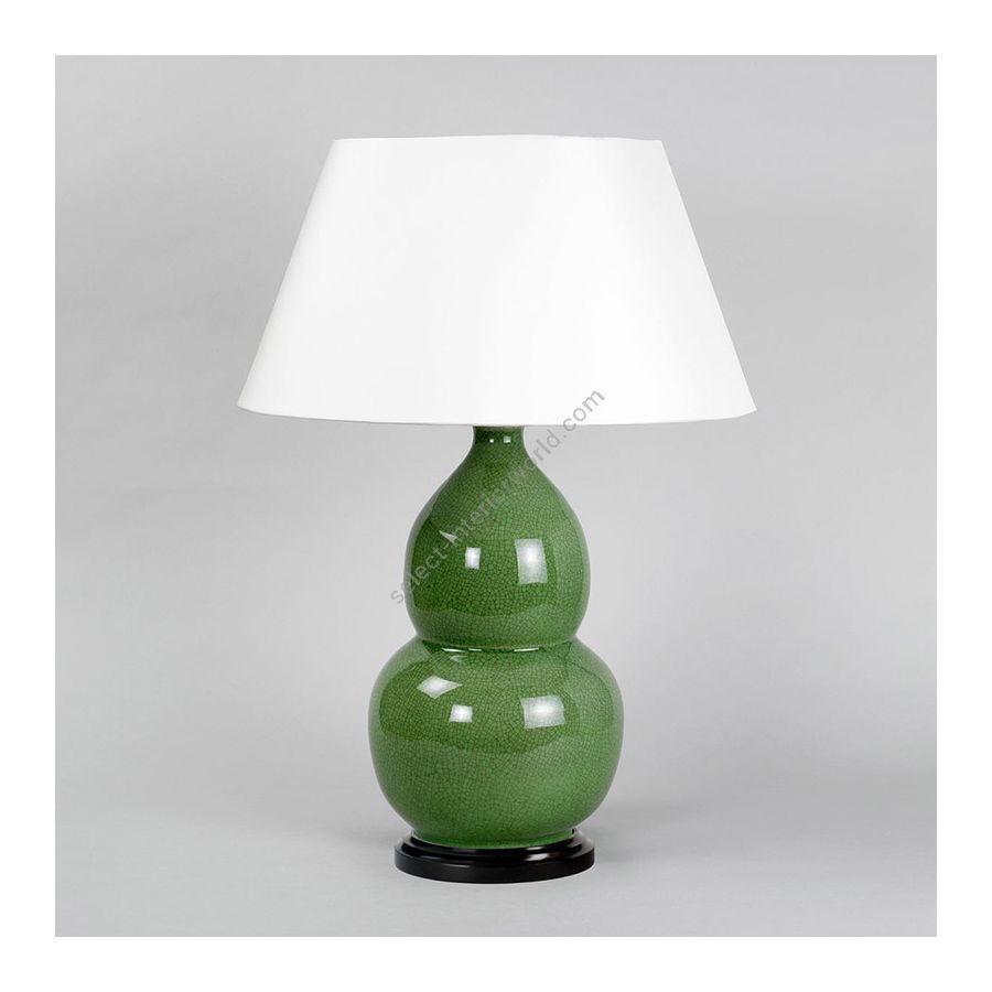 Table lamp / Crackled Green porcelain / Black base / Laminated type of lampshade / Cream colour, material silk