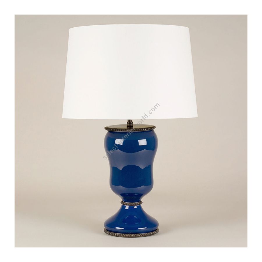 Table lamp / Blue glazed ceramic finish / Cream colour, material silk lampshade