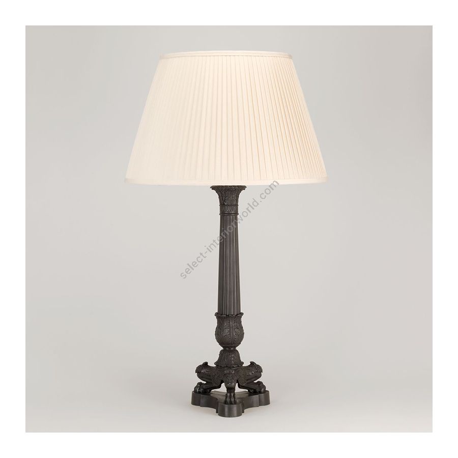 Table lamp / Bronze finish / Knife pleat type of lampshade / Cream colour, material silk