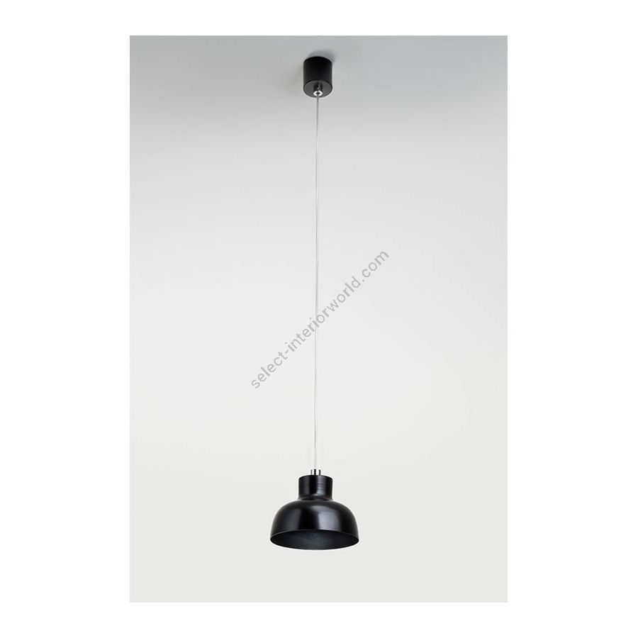 Suspension lamp / Jet black finish / White rayon cable