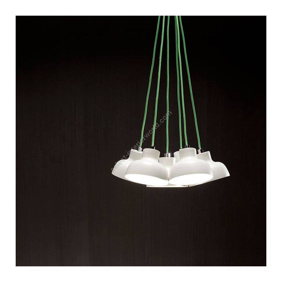 Suspension lamp / Pure white finish / Lawn green rayon cable