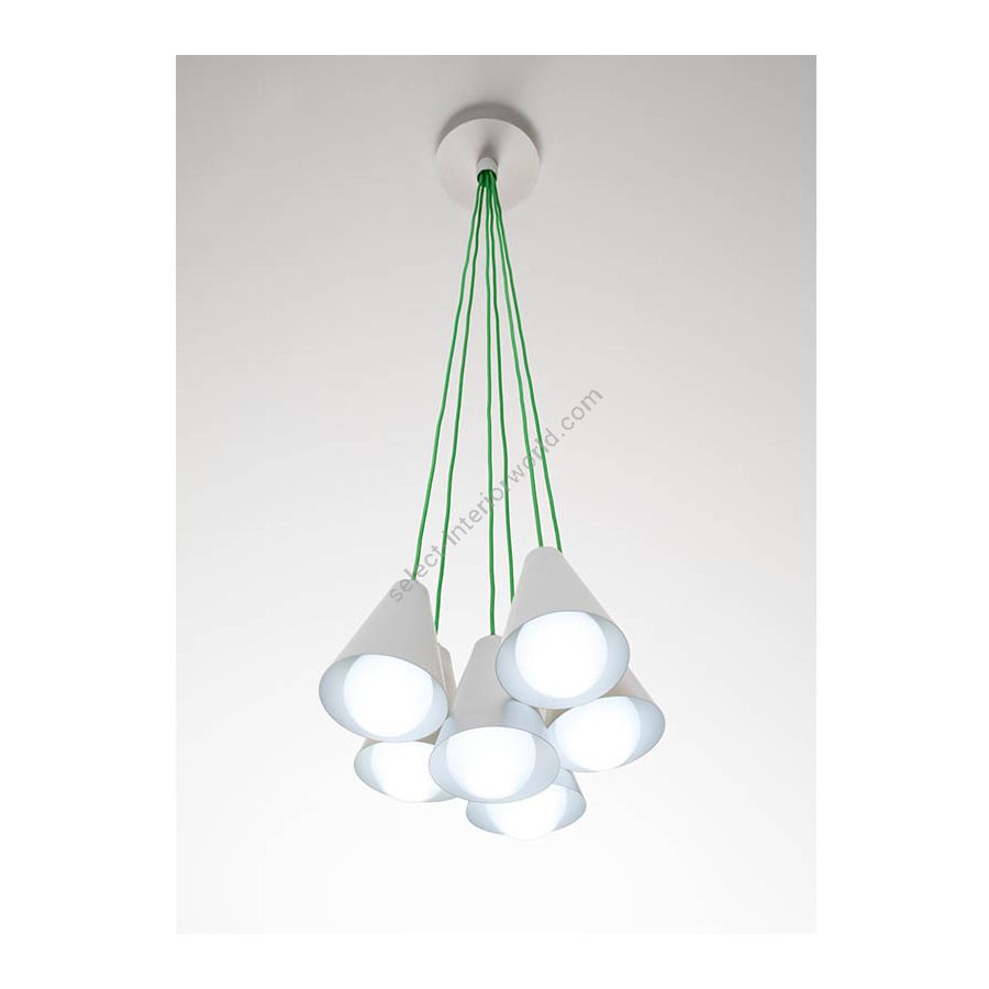 Suspension lamp / Cono collection / Pure white finish / Lawn green rayon cable