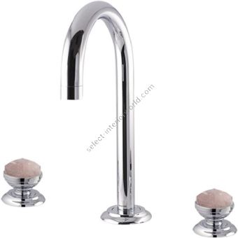 Bronces Mestre / Washbasin Fittings / Three holes basin set with pink quartz stone 072201.QZP.50