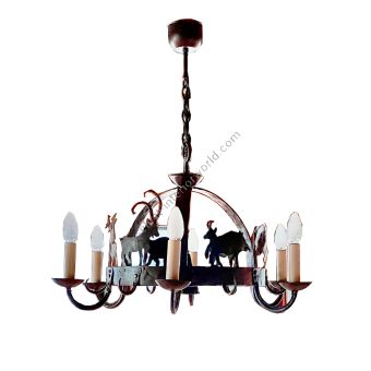 Robers Leuchten / Chandelier with silhouettes Wild Animals / Rustic Wrought Iron