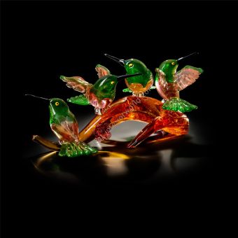 Italian Luxury Lighting / Animal Sculptures / Branch With Hummingbird in Murano Glass 6015 2 COL