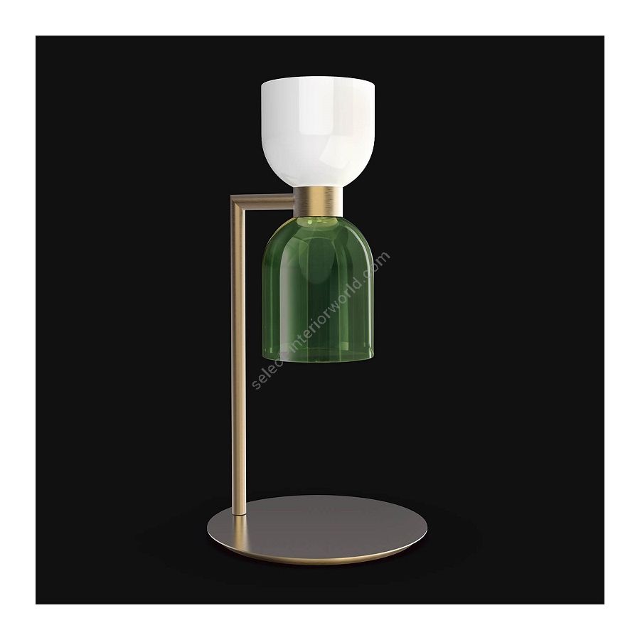 Table lamp / Brushed Gold finish / White and Green glass
