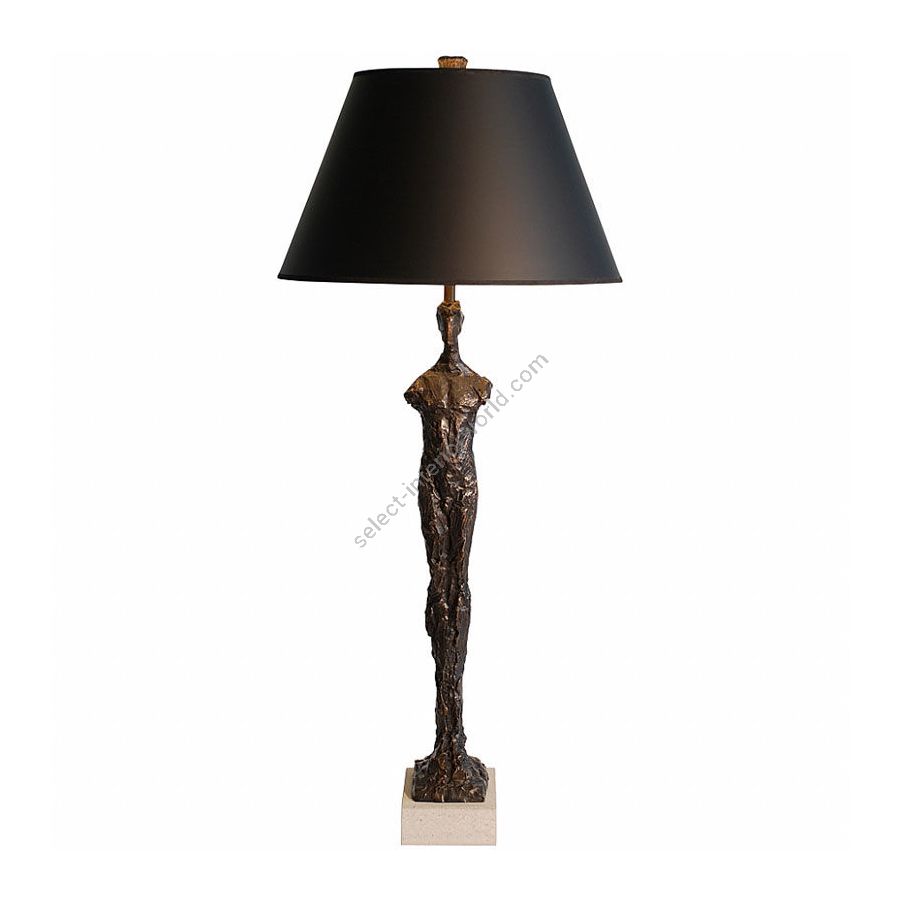 Black patina finish / Black with gold liner lamp shade / Cast stone base