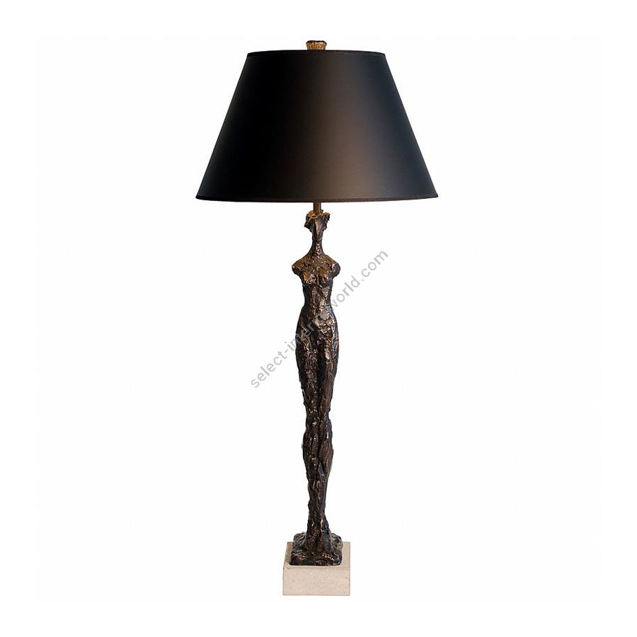 Black patina finish / Black with gold liner lamp shade / Cast stone base