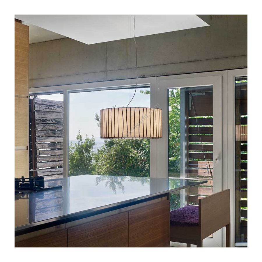 White lampshade / Transparent cable / cm.: 150 (H1/23+H2/127) x 50 x 50 / inch.: 59.1"(H1/9.1" + H2/50") x 19.7" x 19.7"