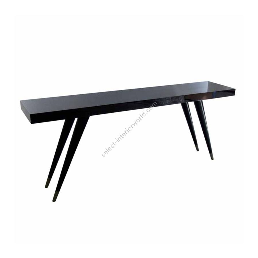 Finish Gloss black lacquered legs, Bronzed tips, Top Makassar Ebony