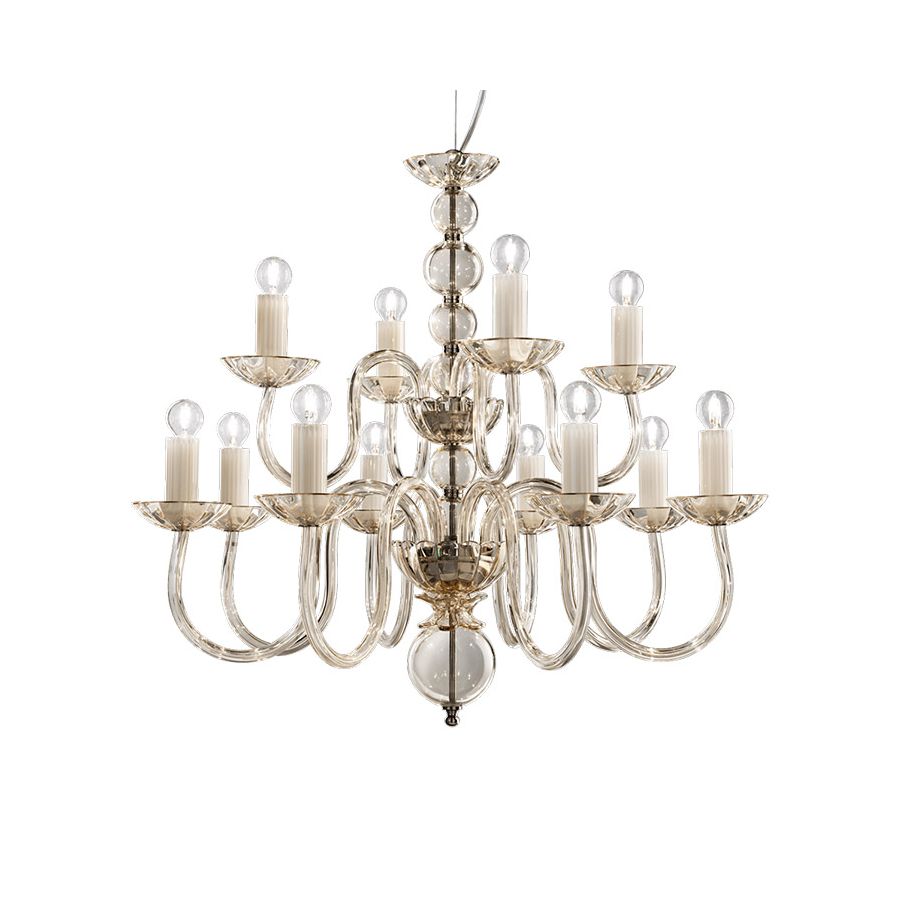 Chandelier / Iron Grey finish / Teak glass / 12 lights (cm.: 173 x 84 x 84 / inch.: 68.11" x 33.07" x 33.07")