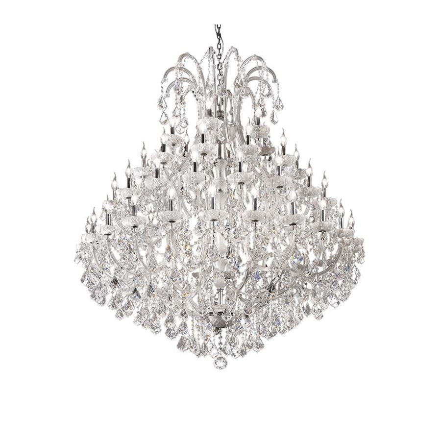 Chandelier / Chrome finish / Satin glass / Transparent Glass pendants