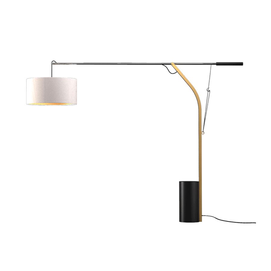 Floor lamp / Matt black and Brushed gold metal finish / Ivory fabric diffuser with gold colour Inside