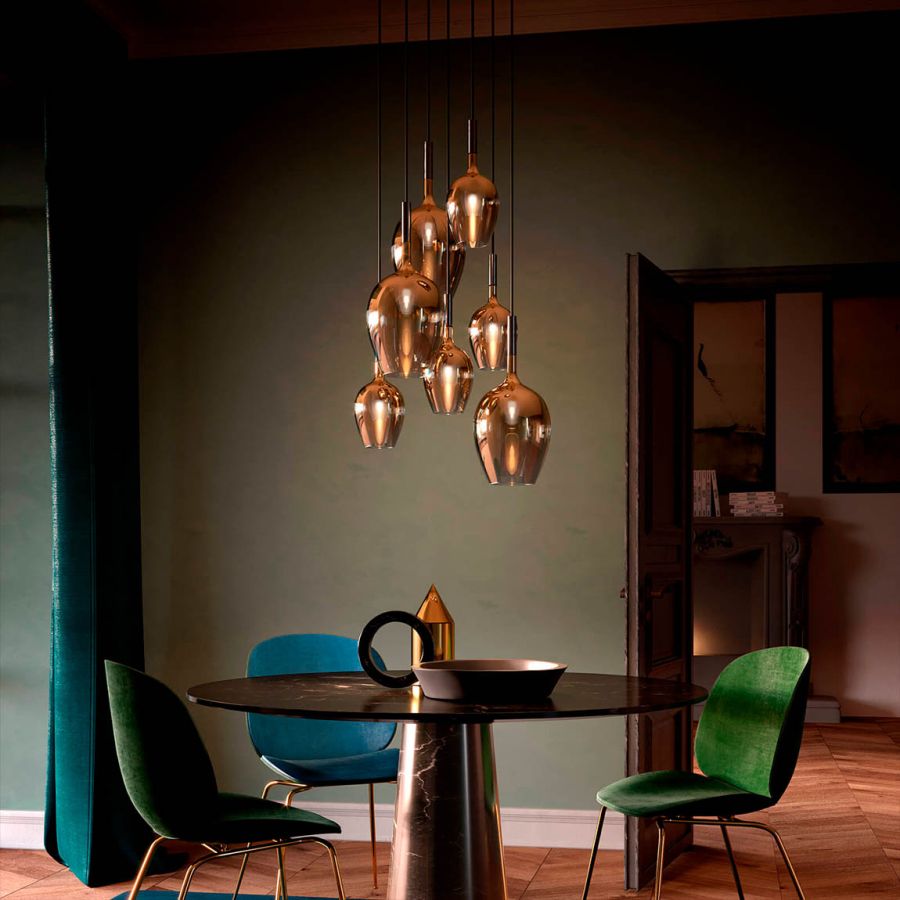 Pendant lamp / Iron Grey finish / Shiny gold coating glass colour