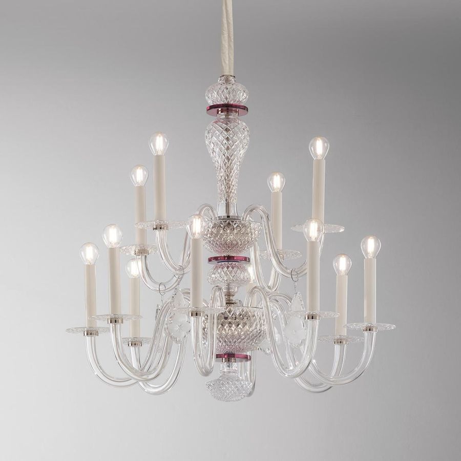 Chandelier / Shiny Nickel finish / Transparent glass