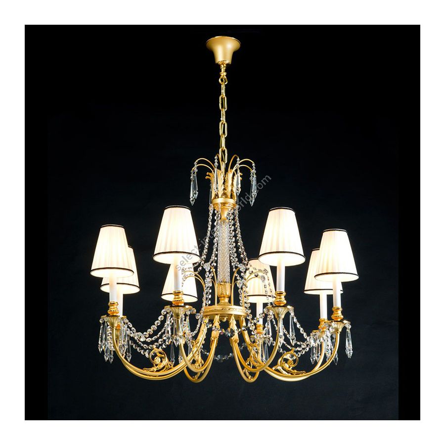 Polished Brass finish / White Pleated lamp shades