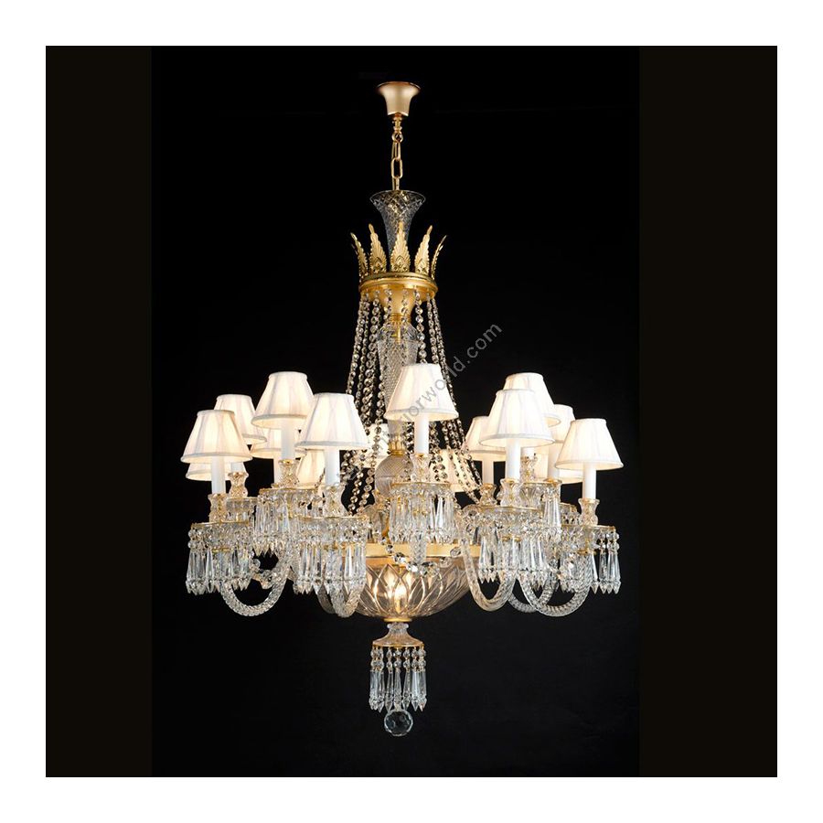 Antique Gold Plated finish / With White Pleated lamp shades