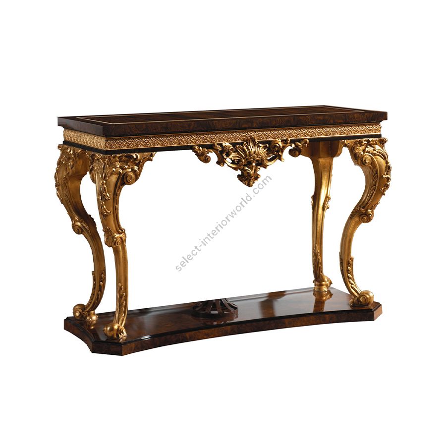 Console table / Walnut, Old Gold Leaf wood / Antique Gold Plated finish