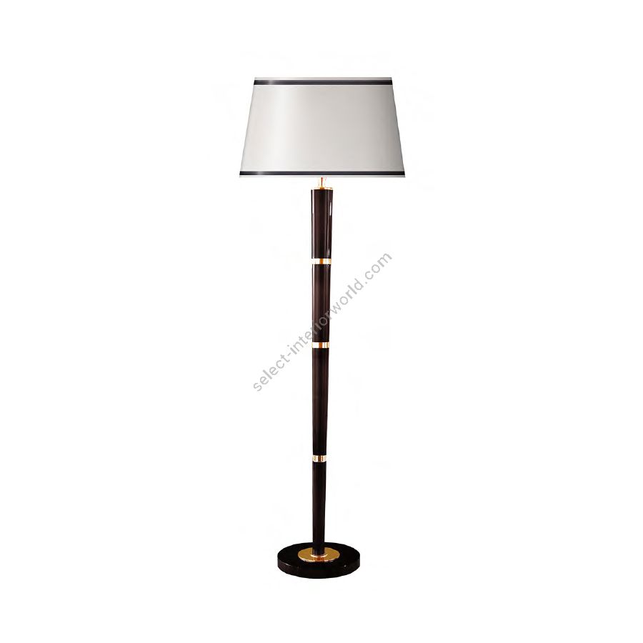 Floor lamp / Polished Brass metal and Shadowed Walnut, High Gloss wood
