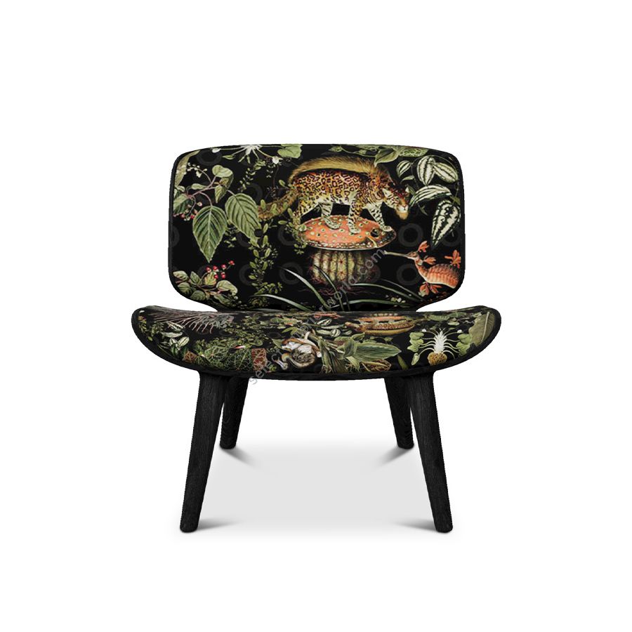 Lounge chair / Oak Stained Black finish / The Menagerie of Extinct Animals Velvet upholstery