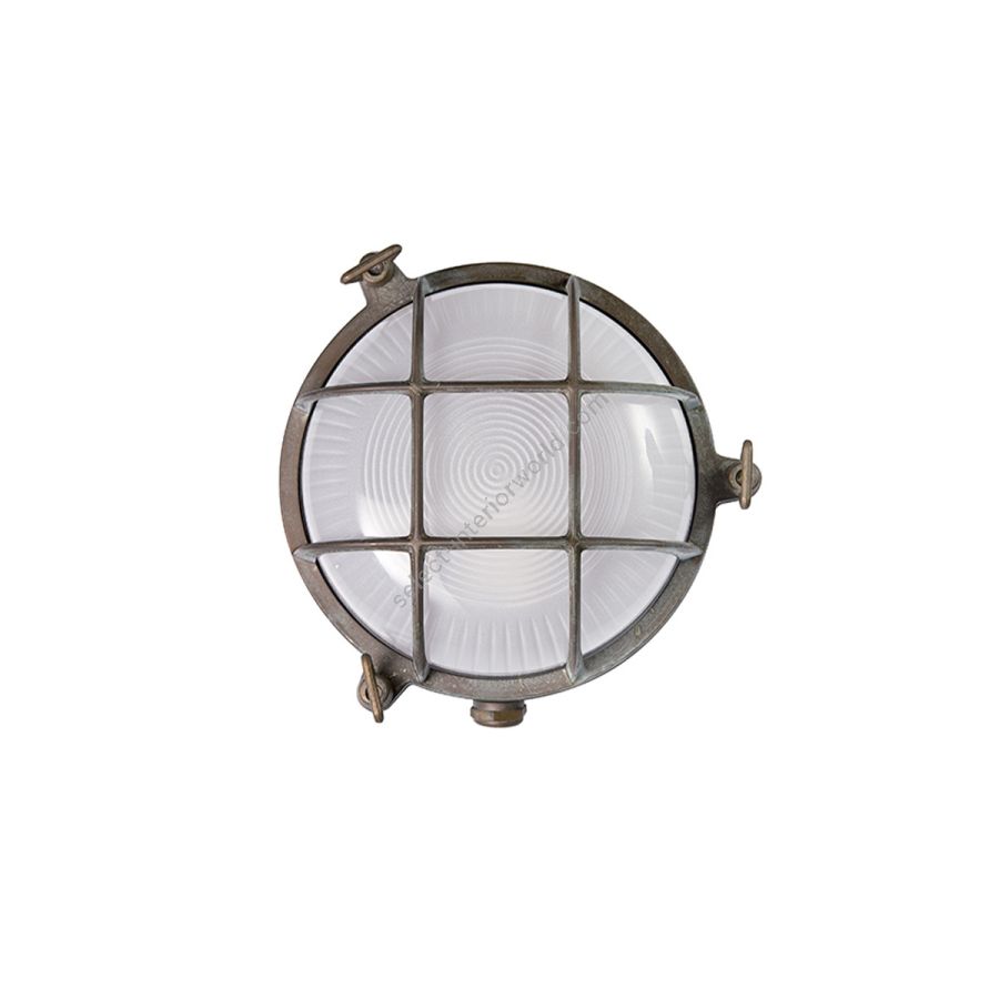 Round Sea & Industrial Wall Lamp / Aged brass finish / Opal glass