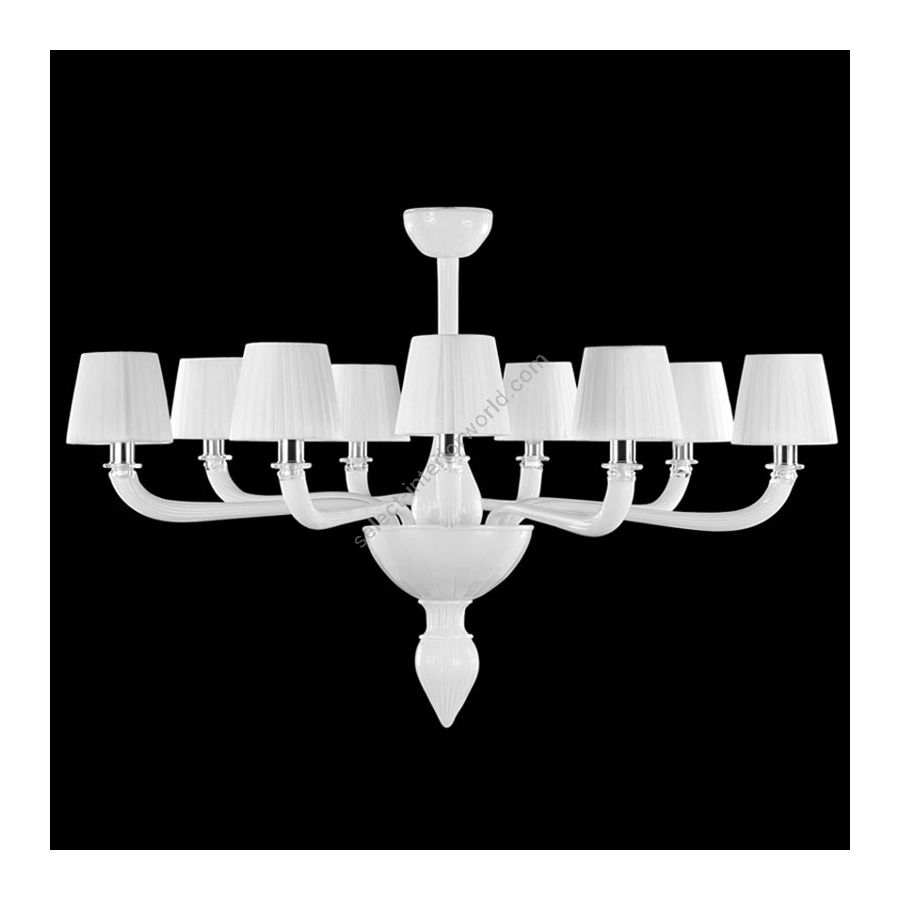 Nickel Finish / White Glass / White Lampshades / 9 lights (cm.: 70 x 110 x 110 / inch.: 27.55" x 43.30" x 43.30")