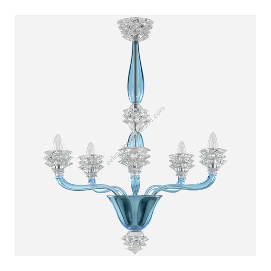 Sky blue with Clear Glass / 5 lights (cm.: 85 x 70 x 70 / inch.: 33.46" x 27.55" x 27.55")