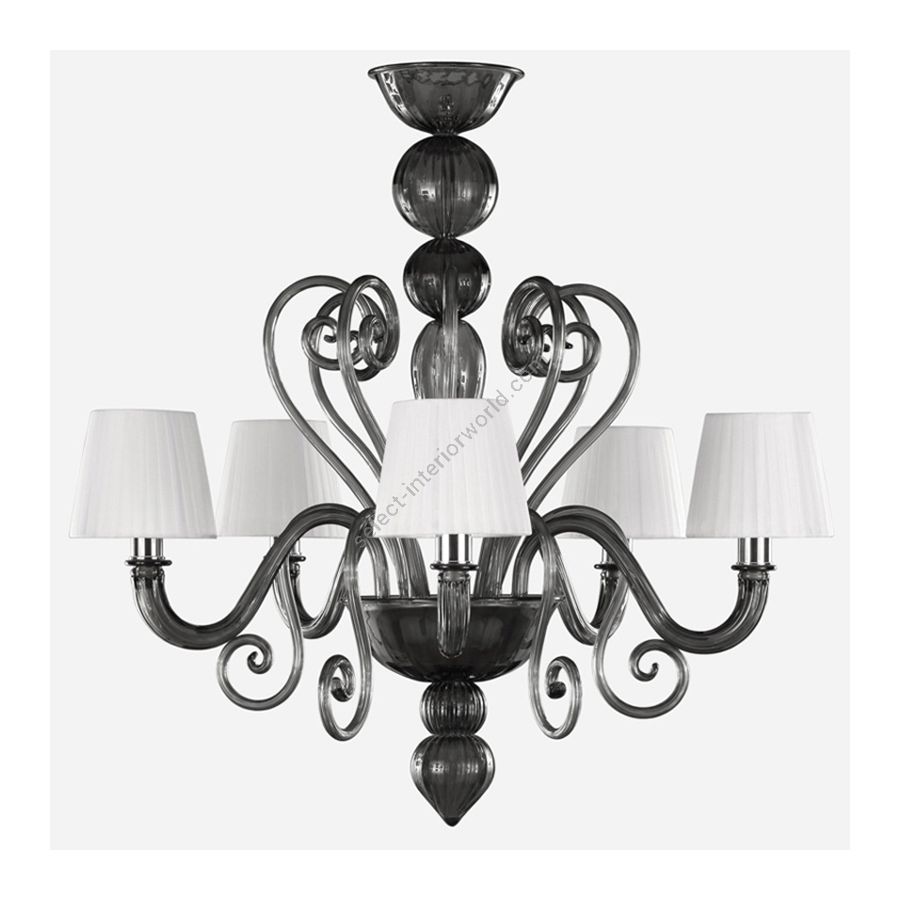 Nickel Finish / Graphite Glass / White Lampshade / 5 lights (cm.: 75 x 70 x 70 / inch.: 29.53" x 27.56" x 27.56")