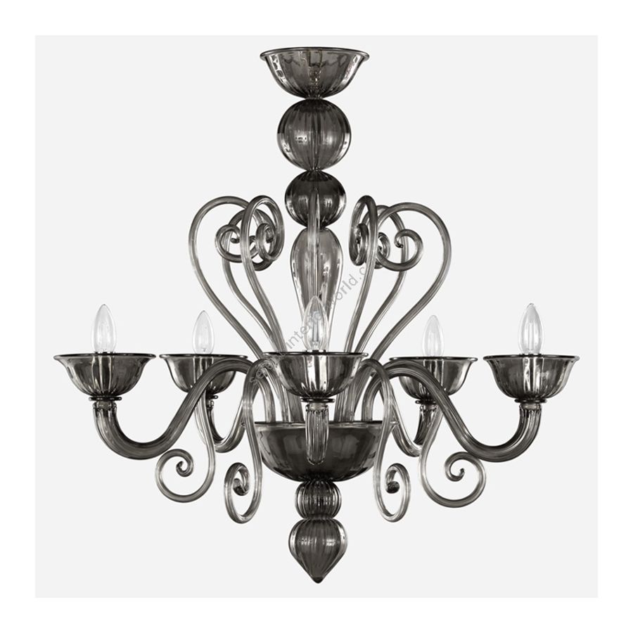Nickel Finish / Graphite Grey Glass / 5 lights (cm.: 75 x 75 x 75 / inch.: 29.5" x 29.5" x 29.5")