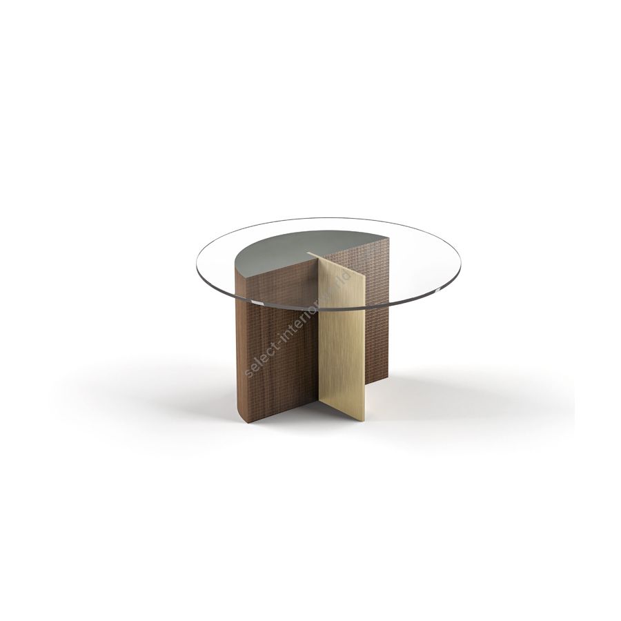 Coffee table / Wood base: CANALETTO HAVANA WATERSILK / Metal base: PALLADIO / Top: TRANSPARENT GLASS / Under-top: NCS 7502-Y GLOSS