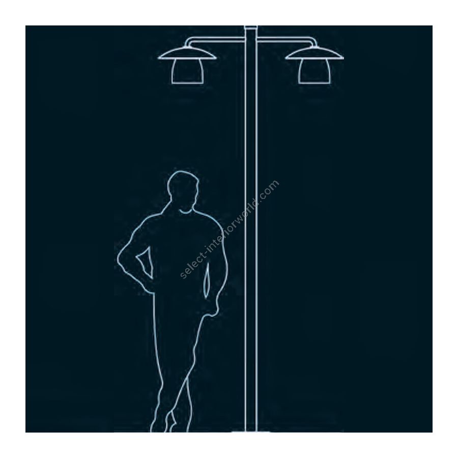 High post lamp, outdoor use, made of metal and glass, Iron nature finish, 2 lights (cm.: H 281 x W 125.5 / inch.: H 110.6" x W 49.4") - drawing