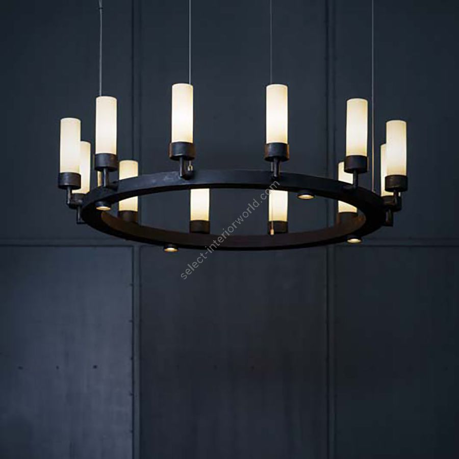 Pendant Chandelier / Iron nature finish / 12 lights (cm.: max 186.3 (H1/36.3 + H2/150) x 140 x 140)