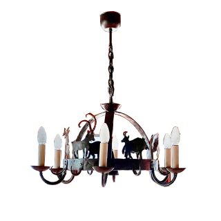 Robers Leuchten / Ljuskrona med silhuetter av vilda djur / Rustic Wrought Iron