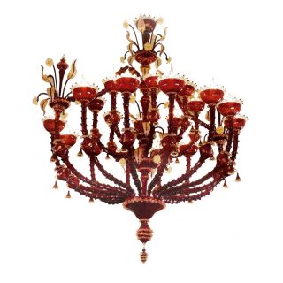 Italian Luxury Lighting / Chandeliers / Venetian Glass Red 20-Light V7410 020