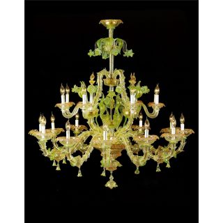 Italian Luxury Lighting / Chandeliers / Venetian Glass Green And Gold 20-Light V7767 020
