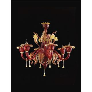 Italian Luxury Lighting / Chandeliers / Venetian Glass Red And Gold 6-Light V7991 006