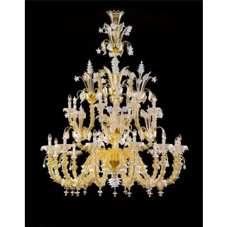 Italian Luxury Lighting / Chandeliers / Venetian Glass Gold And White 20-Light V8009 020