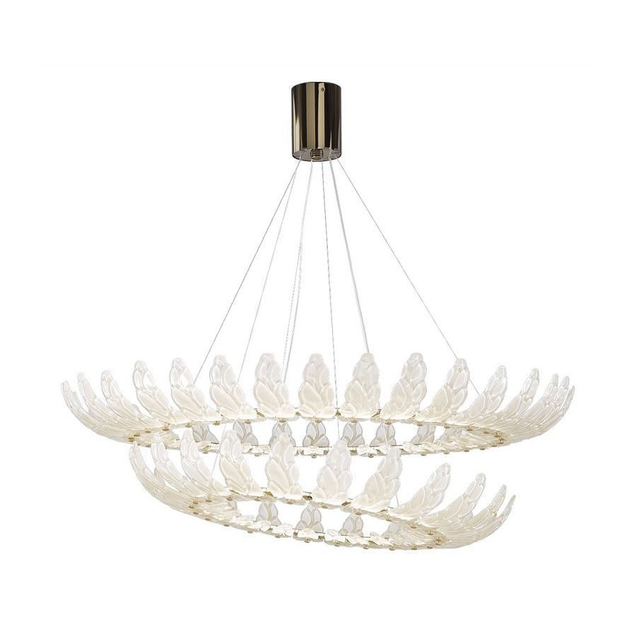 Chandelier / Gold Nickel finish / Satin-Teak glass