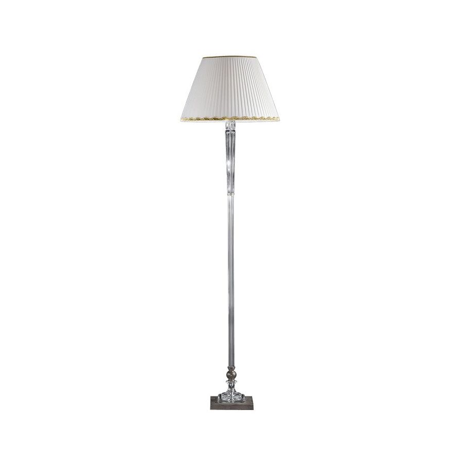 Floor led lamp / Antique Gold finish / Ponge-beige fabric lampshade / Transparent glass