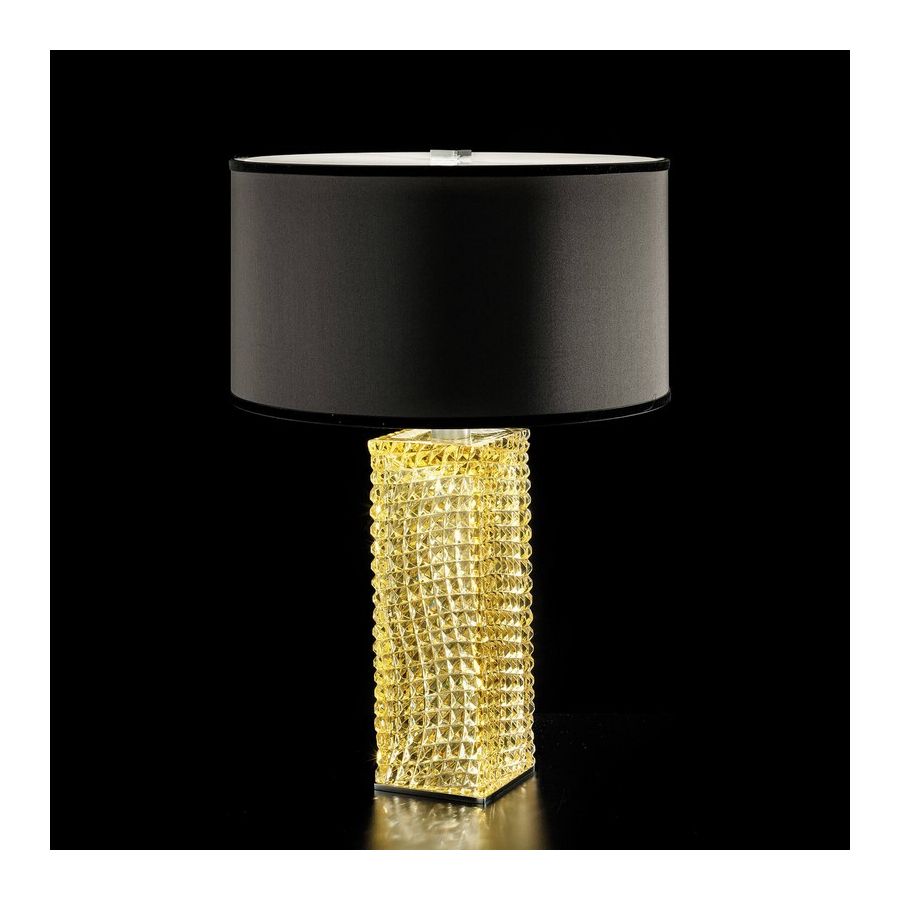 Table lamp / Chrome finish / Yellow glass / Ponge-black fabric lampshade