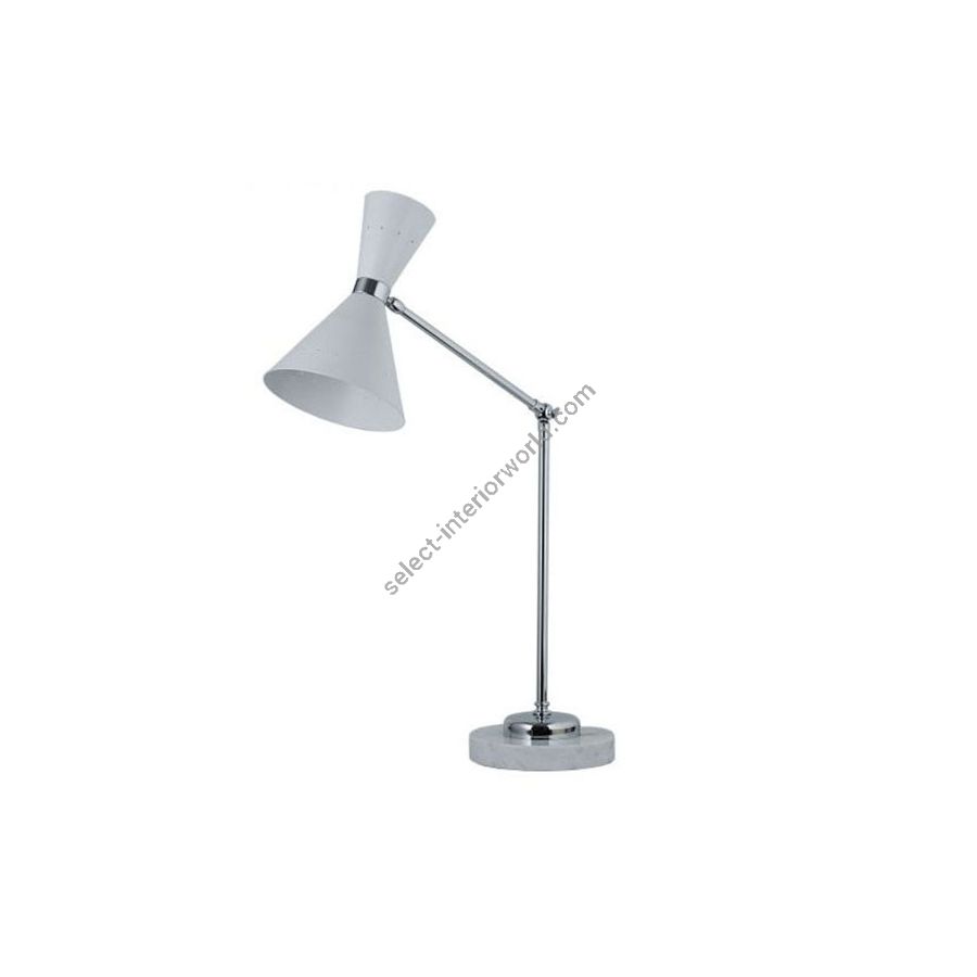 Chrome finish with white marble base / White metal lampshade
