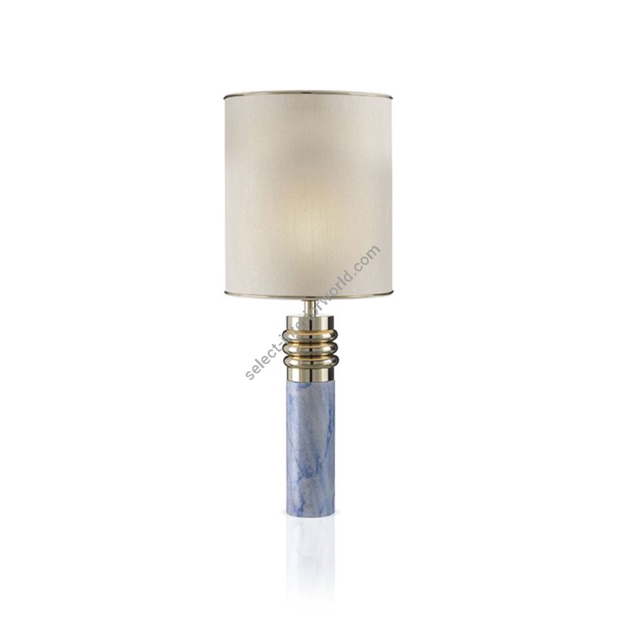 Table lamp / Blue Azul Macauba marble / Soft gold brass rings
